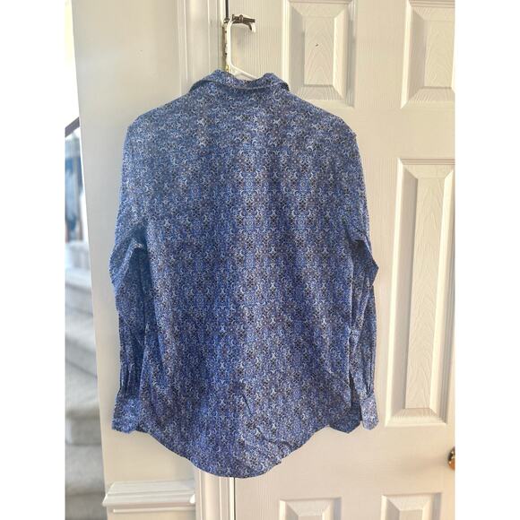 Robert Graham Blue & Brown Mosaic Patterned Contrast Cuff Button Down - Picture 5 of 7